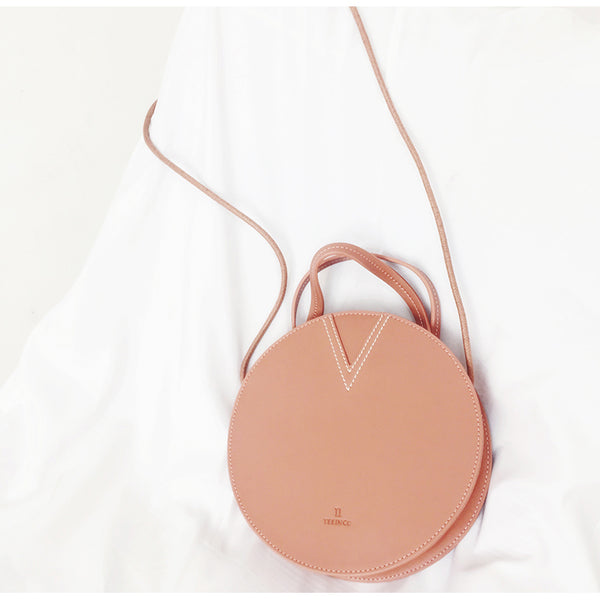 Ladies Pink Leather Crossbody Bags Women Shoulder Bag Circle Bag mini