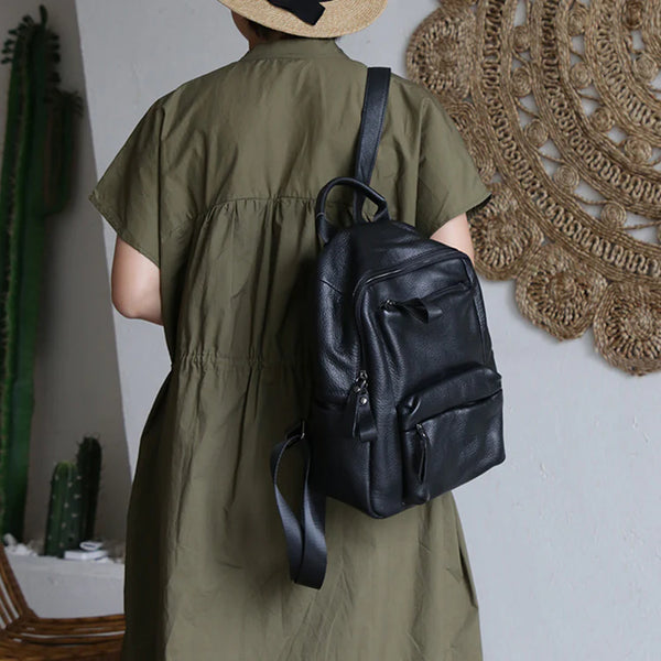 Ladies Small Black Leather Backpack Bag Leather Rrucksack Bag Black