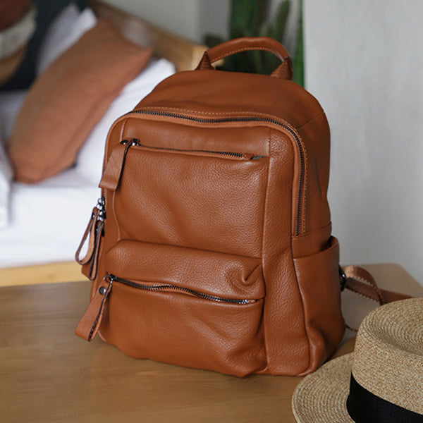 Ladies Small Black Leather Backpack Bag Leather Rrucksack Bag Brown