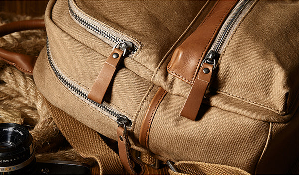 Ladies Small Canvas Leather Hiking Backpack Purse With Pockets Small Rucksack Bags for Women Details