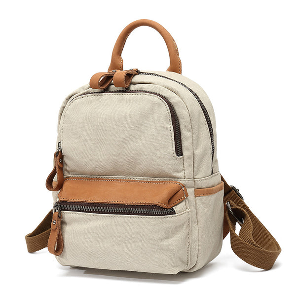 Ladies Small Canvas Leather Hiking Backpack Purse With Pockets Small Rucksack Bags for Women Affordable