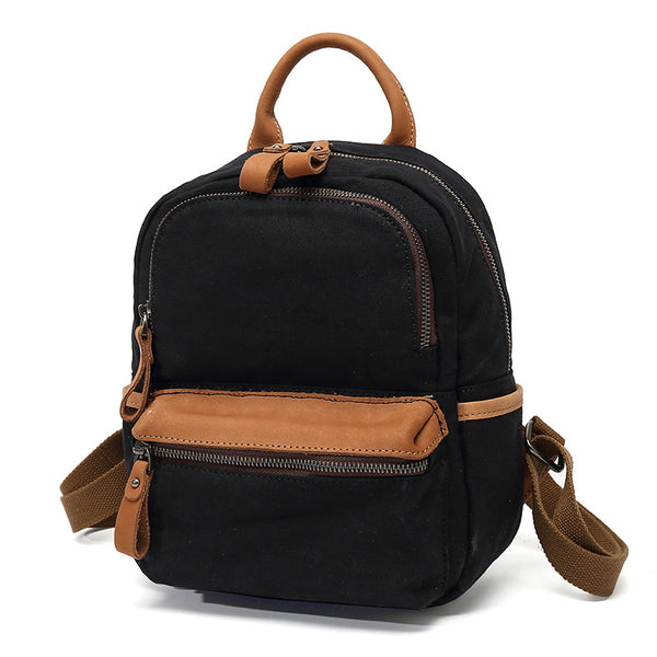 Ladies Small Canvas Leather Hiking Backpack Purse With Pockets Small Rucksack Bags for Women Badass