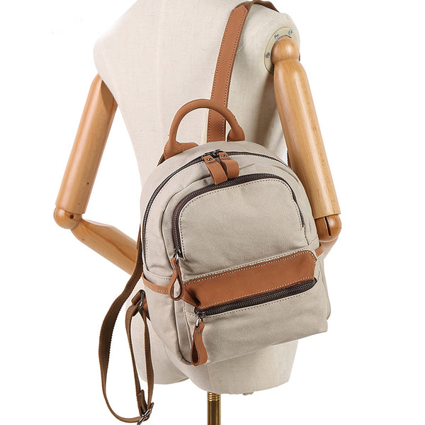 Ladies Small Canvas Leather Hiking Backpack Purse With Pockets Small Rucksack Bags for Women Cool