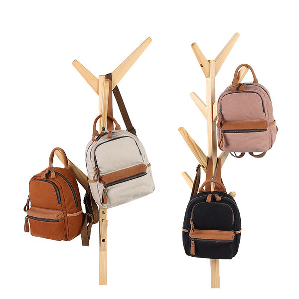 Ladies Small Canvas Leather Hiking Backpack Purse With Pockets Small Rucksack Bags for Women Cute