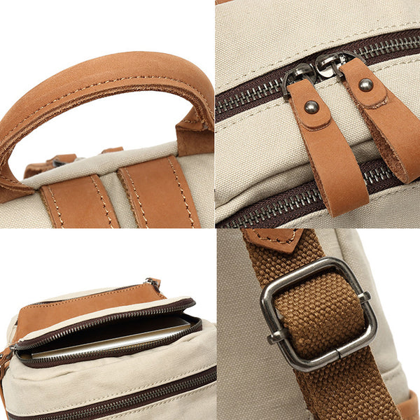 Ladies Small Canvas Leather Hiking Backpack Purse With Pockets Small Rucksack Bags for Women Details