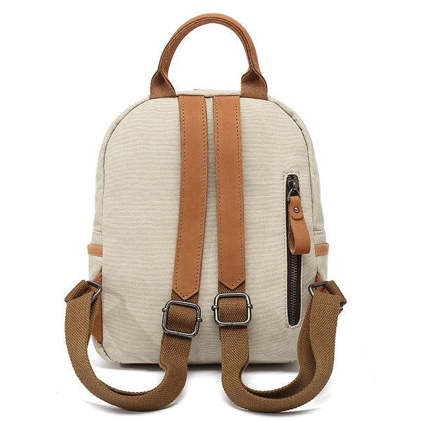 Ladies Small Canvas Leather Hiking Backpack Purse With Pockets Small Rucksack Bags for Women Durable
