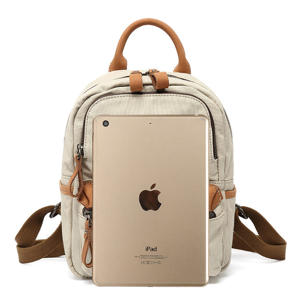 Ladies Small Canvas Leather Hiking Backpack Purse With Pockets Small Rucksack Bags for Women Fashion