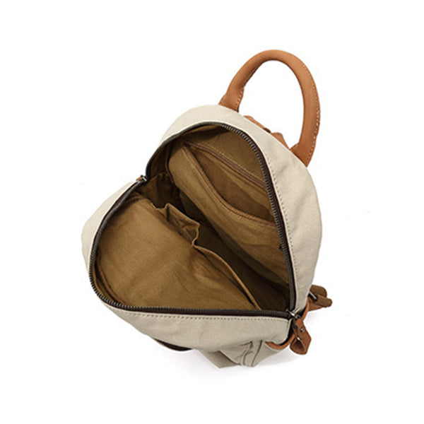 Ladies Small Canvas Leather Hiking Backpack Purse With Pockets Small Rucksack Bags for Women Inside