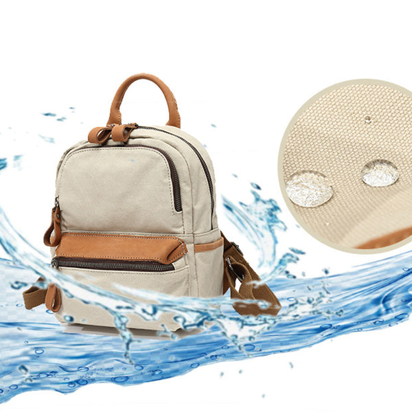 Ladies Small Canvas Leather Hiking Backpack Purse With Pockets Small Rucksack Bags for Women Original