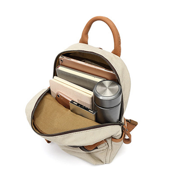 Ladies Small Canvas Leather Hiking Backpack Purse With Pockets Small Rucksack Bags for Women Quality