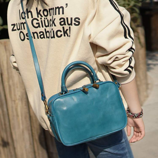 Ladies Small Cube Bag Blue Leather Handbag Crossbody Purse for Women cool