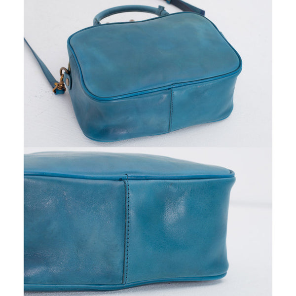 Ladies Small Cube Bag Blue Leather Handbag Crossbody Purse for Women fashion