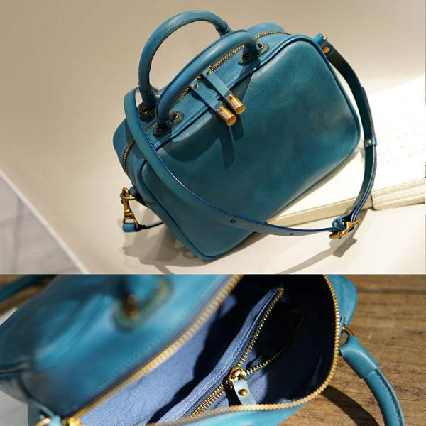 Ladies Small Cube Bag Blue Leather Handbag Crossbody Purse for Women gift