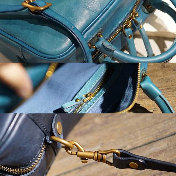 Ladies Small Cube Bag Blue Leather Handbag Crossbody Purse for Women work bag