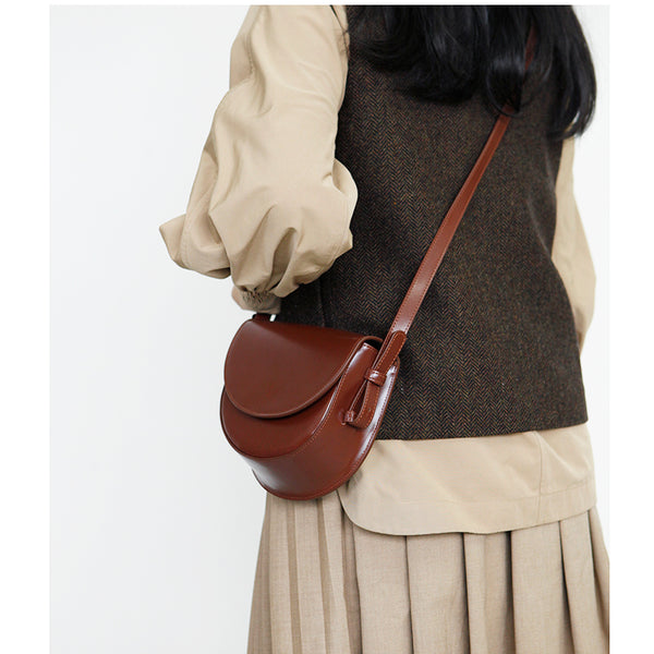 Ladies Small Leather Crossbody Saddle Bag Cross Shoulder Bag For Women Badass