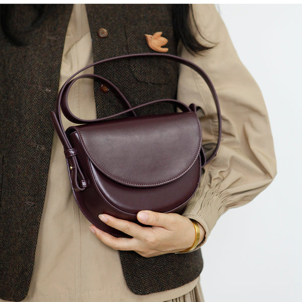 Ladies Small Leather Crossbody Saddle Bag Cross Shoulder Bag For Women Cowhide