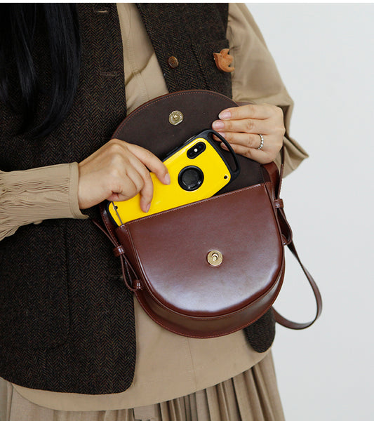 Ladies Small Leather Crossbody Saddle Bag Cross Shoulder Bag For Women Genuine-Leather