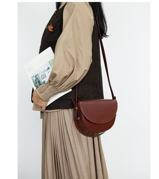 Ladies Small Leather Crossbody Saddle Bag Cross Shoulder Bag For Women Gift