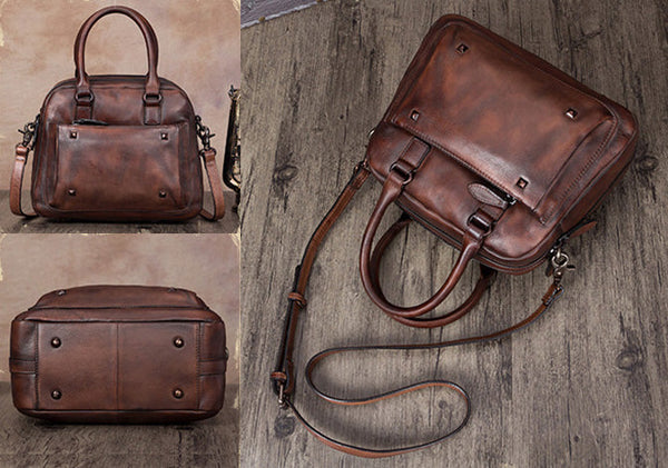 Ladies Small Leather Handbag Brown Shoulder Bag Cowhide