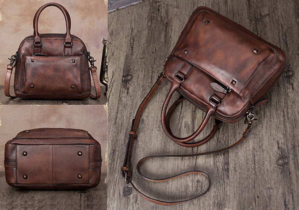 Ladies Small Leather Handbag Brown Shoulder Bag Cowhide