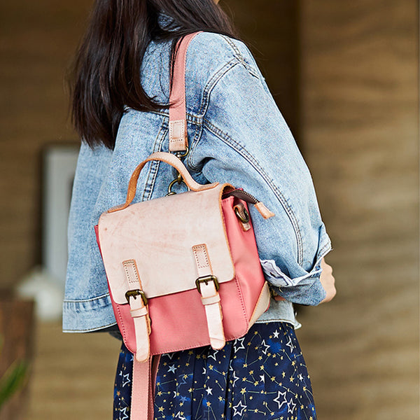 Ladies Small Leather Nylon Rucksack Backpack Crossbody Messenger Bag For Women Chic