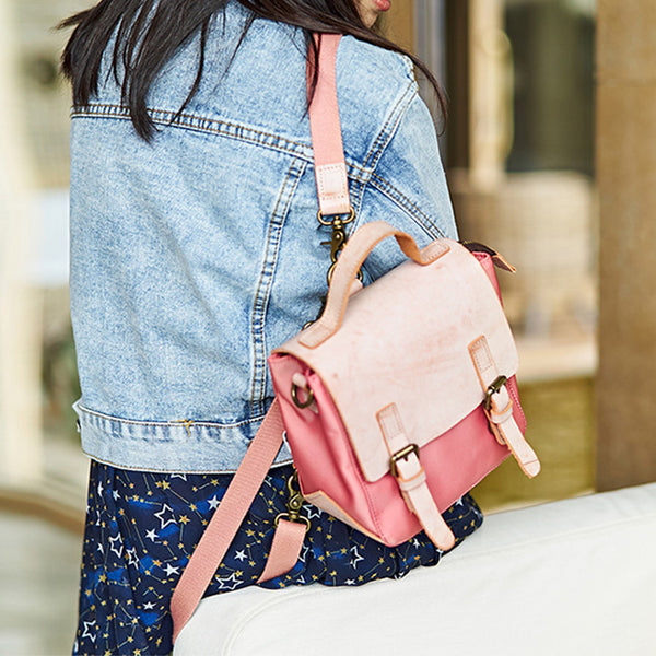 Ladies Small Leather Nylon Rucksack Backpack Crossbody Messenger Bag For Women Durable