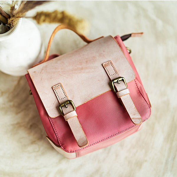 Ladies Small Leather Nylon Rucksack Backpack Crossbody Messenger Bag For Women Fashion