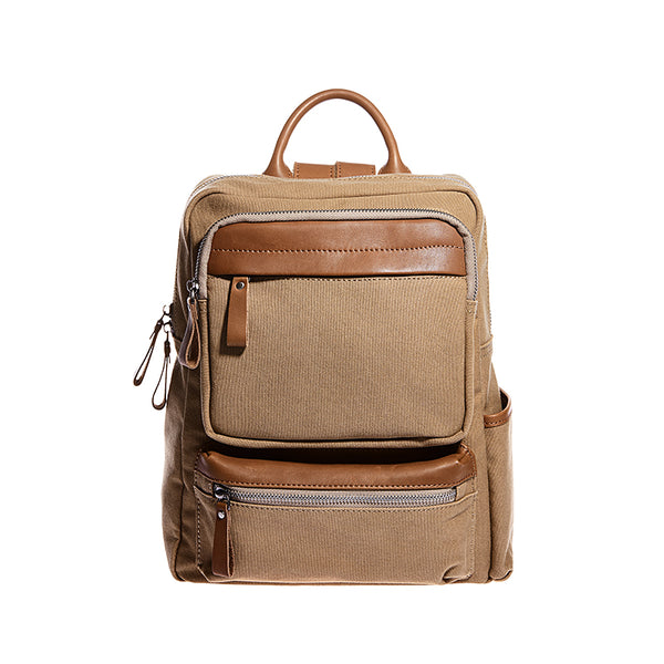 Ladies Square Cnvas and Leather Rucksack Purse Hiking Backpack Bag with Pockets for Women Accessories