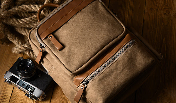 Ladies Square Cnvas and Leather Rucksack Purse Hiking Backpack Bag with Pockets for Women Cool