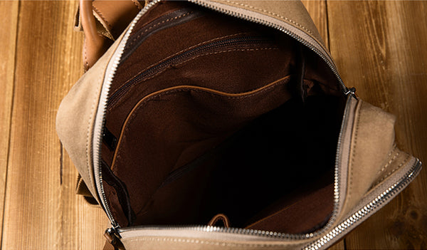 Ladies Square Cnvas and Leather Rucksack Purse Hiking Backpack Bag with Pockets for Women Inside