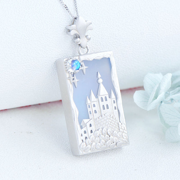 Ladies Sterling Silver Moonstone Chalcedony Pendant Necklace for Women Accessories