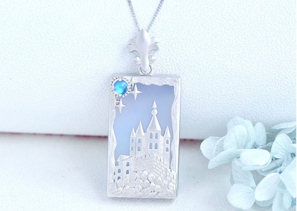 Ladies Sterling Silver Moonstone Chalcedony Pendant Necklace for Women Designer