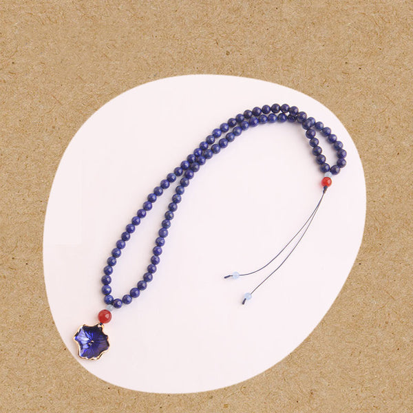 Lapis Lazuli Beaded Pendant Necklace Handmade Gemstone Jewelry Accessories Gift Women cute