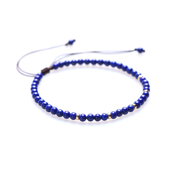 Lapis Lazuli and Gold Bead Bracelet Handmade Couples Lovers Jewelry Accessories for Women Men