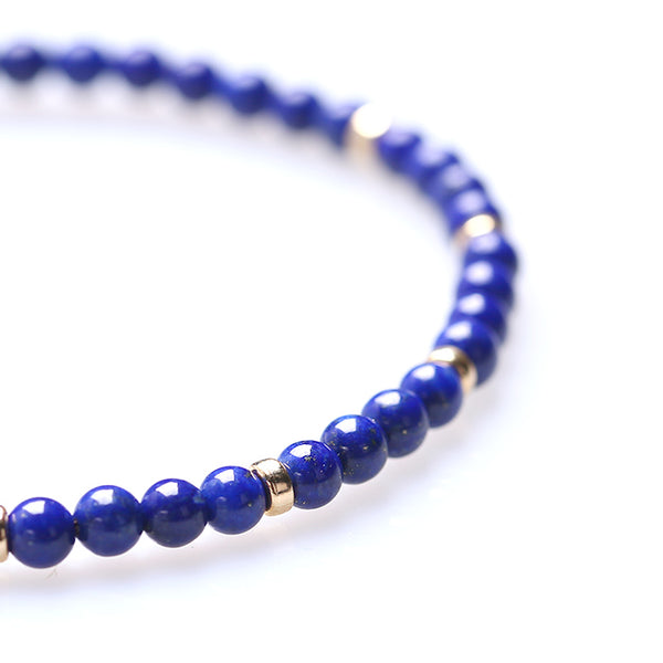 Lapis Lazuli Gold Bead Bracelet Handmade Couples Lovers Jewelry Accessories Women Men chic