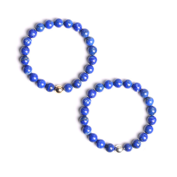 Lapis Lazuli and Silver Gold Bead Bracelet Handmade Lovers Jewelry Accessories Women Men