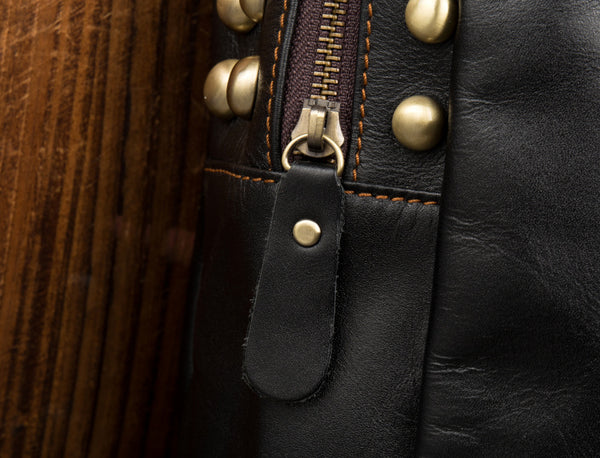 Large Ladies Black Leather Laptop Backpack Western Rivet Backpack Purse Designer