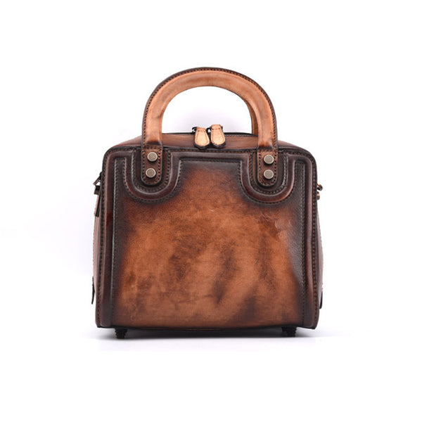 Leather Women Cube Bag Leather Handbags Crossbody Bags for Women Coffee