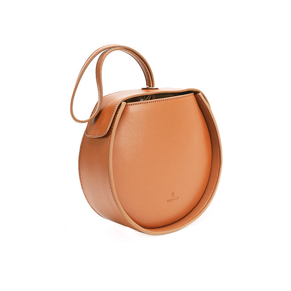 Leather Womens Circle Handbags Small Leather Crossbody Bags Purse brown