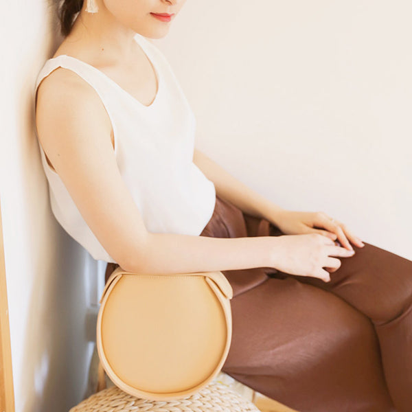 Leather Womens Circle Handbags Small Leather Crossbody Bags Purse chic