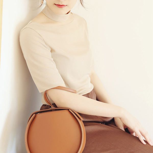 Leather Womens Circle Handbags Small Leather Crossbody Bags Purse fashion