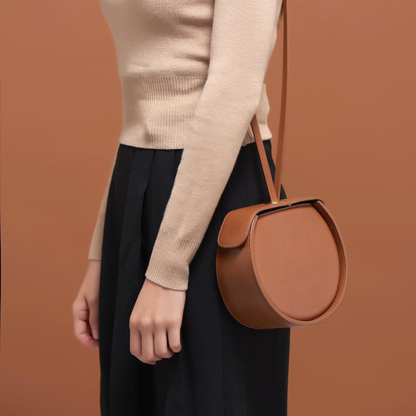 Leather Womens Circle Handbags Small Leather Crossbody Bags Purse
