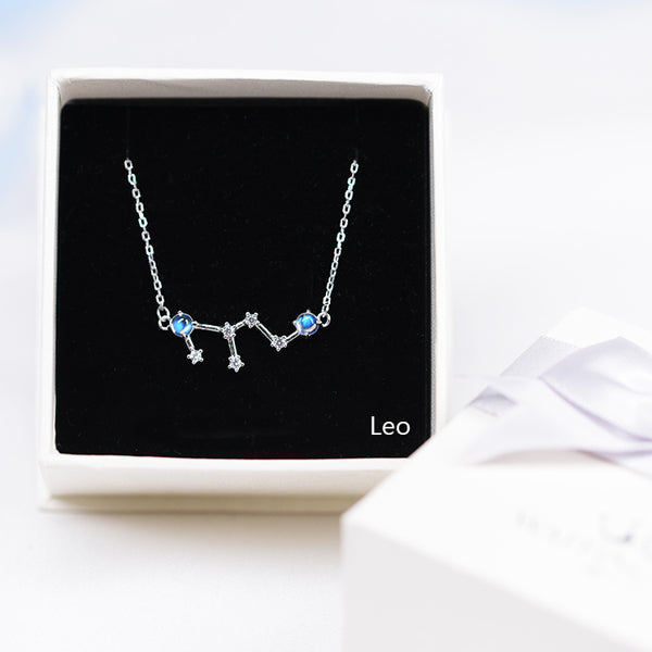Constellation Moonstone Pendant Necklace in White Gold Plated Silver Gemstone Jewelry Women