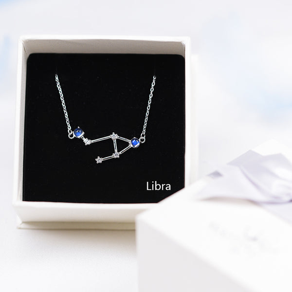 Constellation Moonstone Pendant Necklace in White Gold Plated Silver Gemstone Jewelry Women