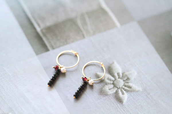 Long 14K Gold Filled Thread Earrings Black Spinel Garnet Pearl Dangle Earrings for Women