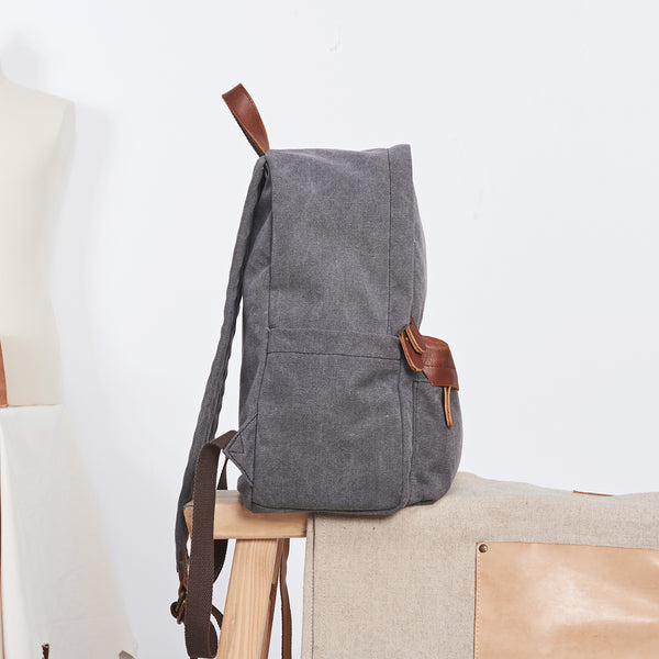 Medium Women's Grey Canvas Leather Backpack Purse Canvas Rucksack for Women