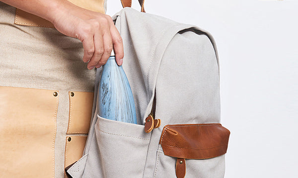 Medium Women's Grey Canvas Leather Backpack Purse Canvas Rucksack for Women Unique