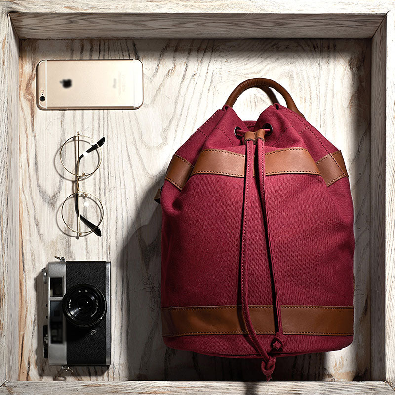 Medium Womens Canvas And Leather Drawstring Backpack Bag Purse Handbags for Ladies Cool