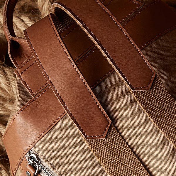 Medium Womens Canvas And Leather Drawstring Backpack Bag Purse Handbags for Ladies Details