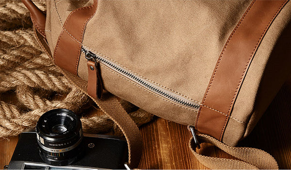 Medium Womens Canvas And Leather Drawstring Backpack Bag Purse Handbags for Ladies Funky